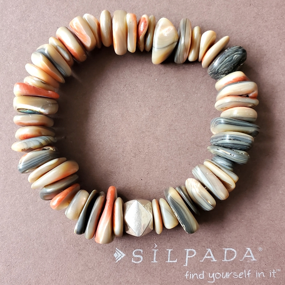 RARE Silpada Sterling Bead Abalone Shell Stretch Bracelet